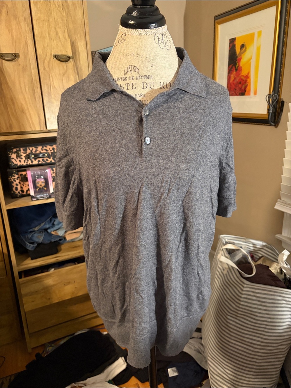 Banana Republic Men's Heather Gray Short Sleeve Cashmere/Silk Shirt - Large